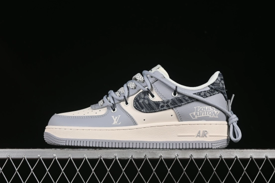 Nike Air Force 1'07 Low LV Collaboration Grey Blue Canvas Lace-Up Casual Sneakers - DM6868-099