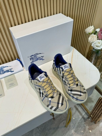 2024 Men Burberry Beige Black Cotton Casual Shoes MJ00320