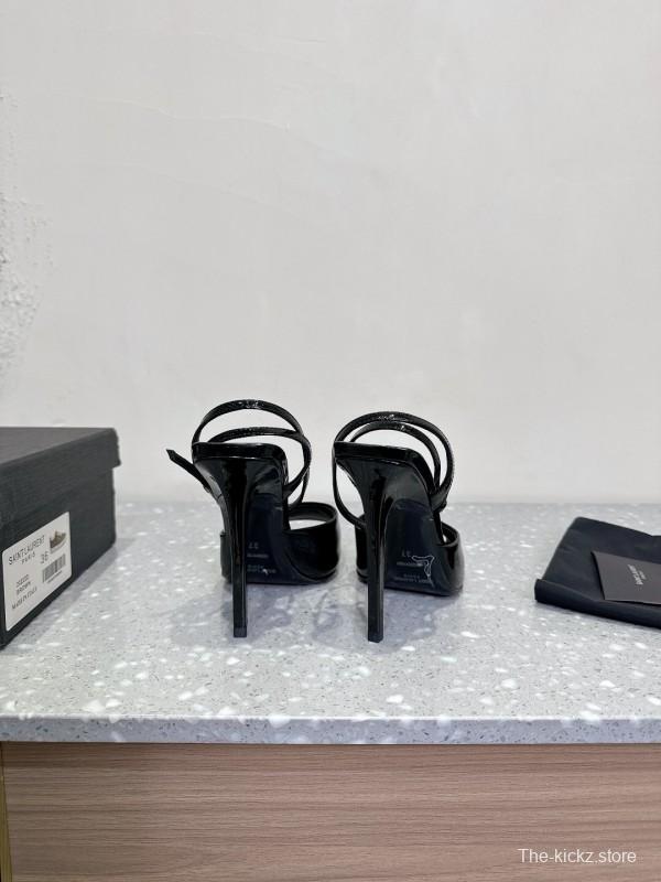 2025 Women Yves Saint Laurent Black Patent Leather Slingback High Heels KFY00290