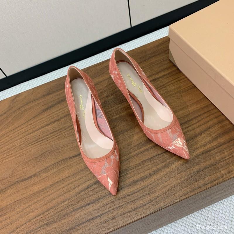 2025 Women Gianvito Rossi Pink Lace Leather Pumps