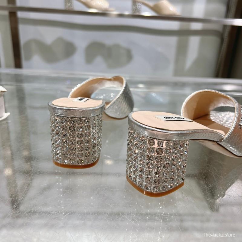 2025 Women Miu Miu Silver Leather Mules