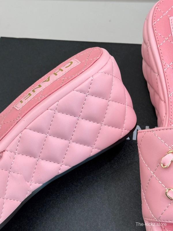 2025 Women Chanel Pink Leather Platform Slide Sandals
