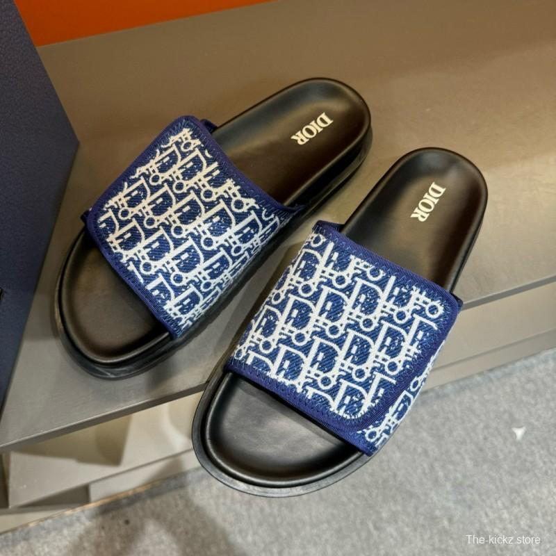 2024 DIOR navy white canvas slippers MJ00180