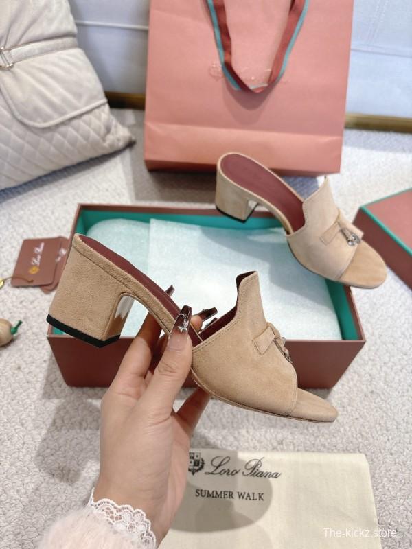 2025 Women LP Beige Suede Heeled Sandals