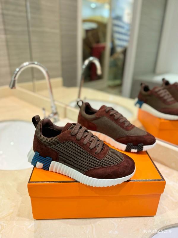2024 Unisex Hermès brown dark brown mesh suede sneakers