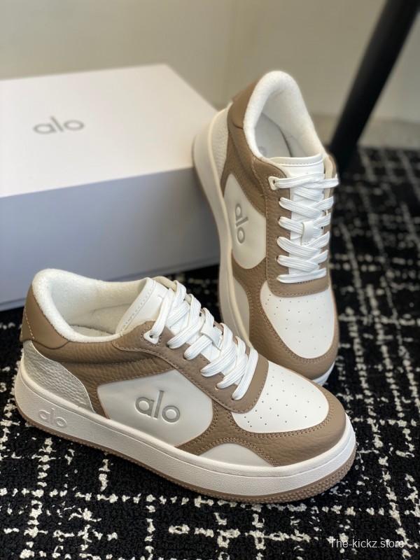 2025 Women Alo White Brown Leather Sneakers KFY00280