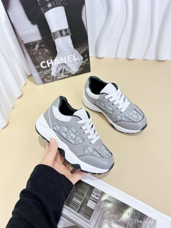 2024 Kids CHANEL Black White Leather Sneakers