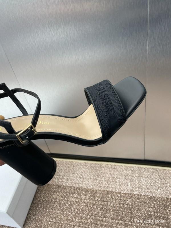 2025 Women Dior Black Leather High Heel Sandals