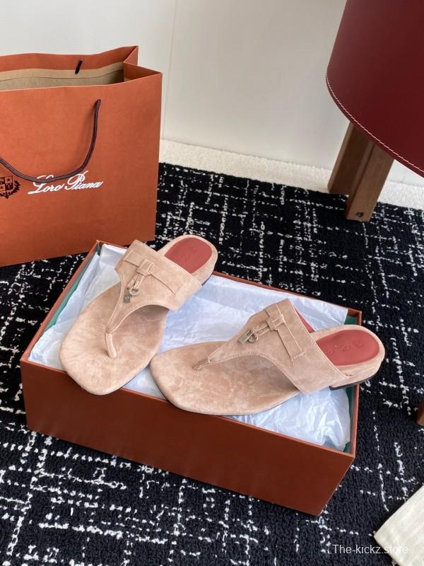 2025 Women Le Parmentier Beige Suede Thong Sandals KFY00280
