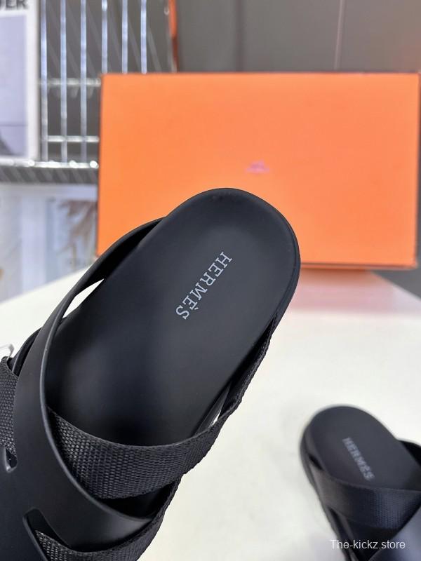 2025 Slippers Hermès Black Leather Slippers