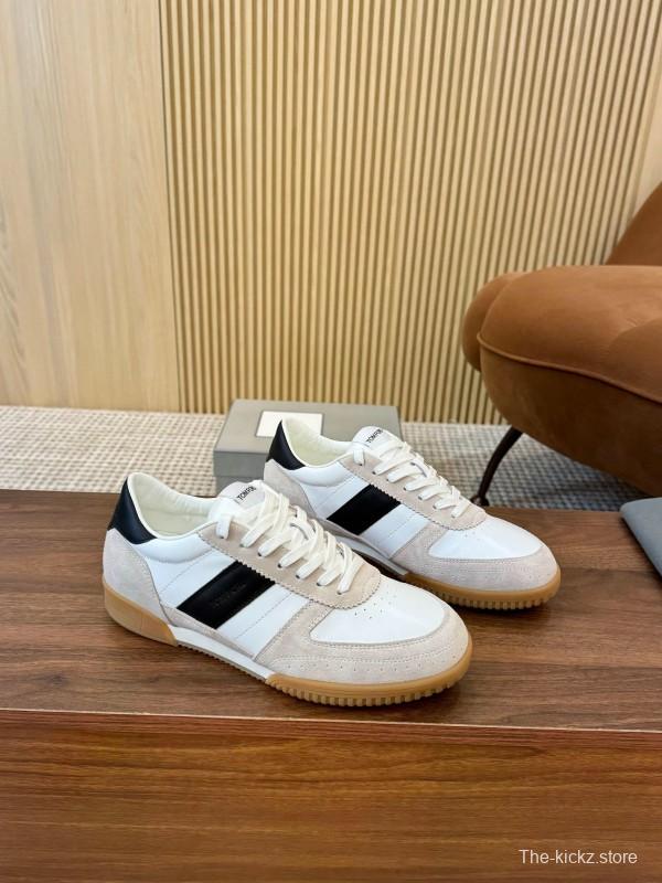 2025 Men TOM FORD White Black Suede Leather Sneakers