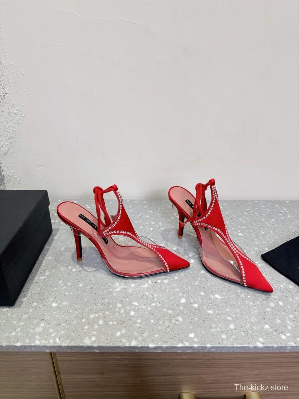 2025 Women Les Petits Joueurs Red Satin Leather High Heels KFY00290
