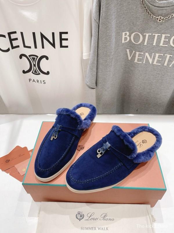 2024 Women Le Parmentier Blue Suede Shearling Loafers