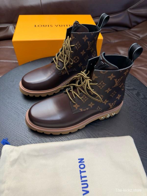 2024 Men Louis Vuitton Brown Leather High Top Boots MJ00440
