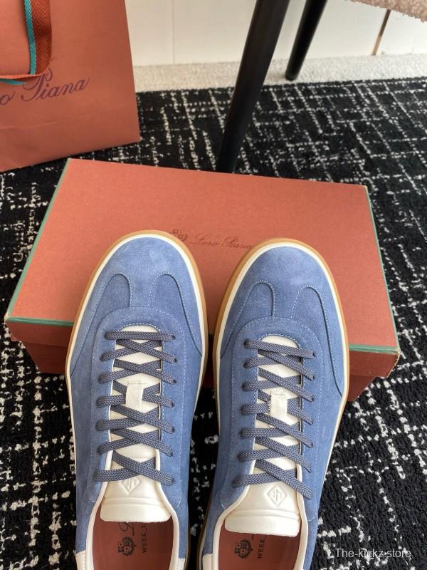 2024 Men Loro Piana Blue Suede Leather Sneakers MJ00320