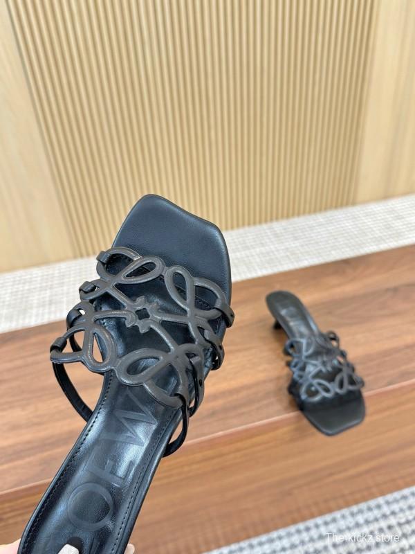 2025 Women Loewe Black Leather Heels LY00250