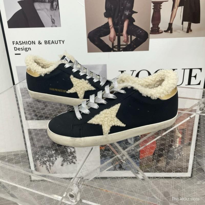 2025 Women GGDB Black Cream Shearling Leather Sneakers
