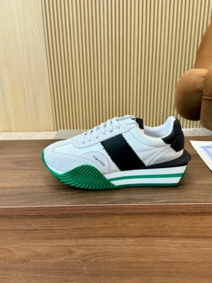 2025 Unisex TOM FORD White Black Green Leather Suede Sneakers LY00360(F)/LY00370(M)
