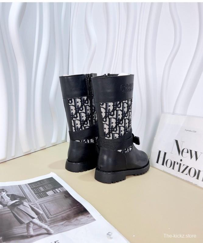 2024 Kids Dior Black Leather Fabric Boots