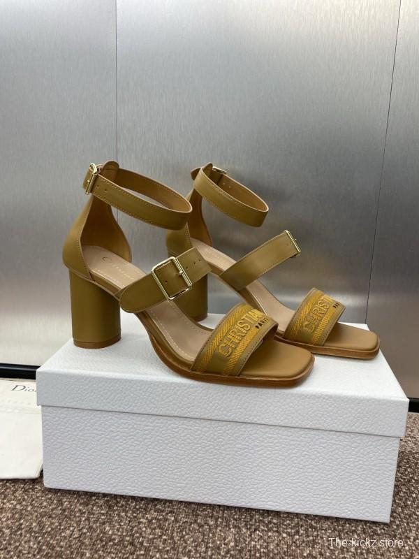 2025 Women Dior Yellow Leather Sandals Christian Dior Logo