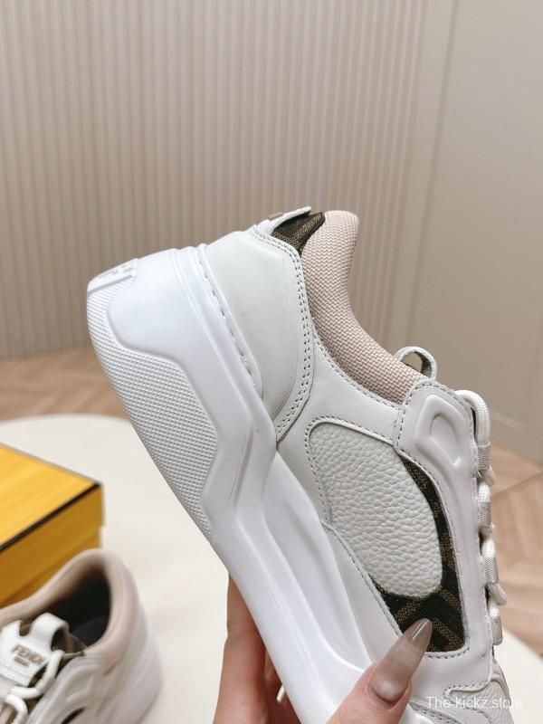 2024 Women Fendi White Beige Leather Sneakers