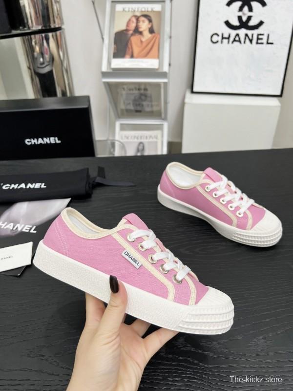 2025 Women Chanel Pink Canvas Sneakers