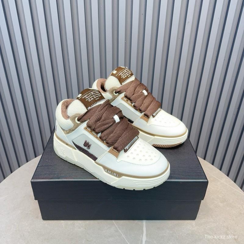 2024 Unisex Amiri Ivory Brown Leather Sneakers MJ00360