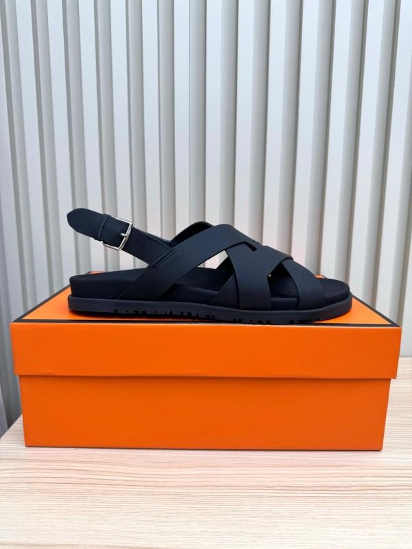 2025 Slippers Hermès Black Leather Sandals