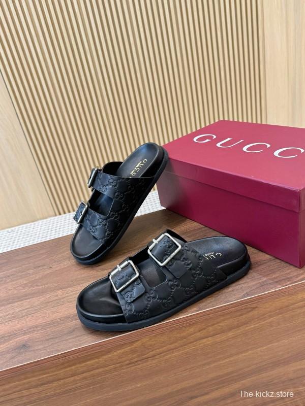 2025 Women Gucci Black Leather Sandals Buckle LY00230