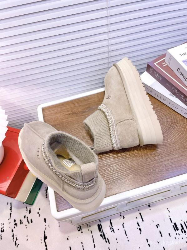 2024 Women UGG beige suede knit sock boots