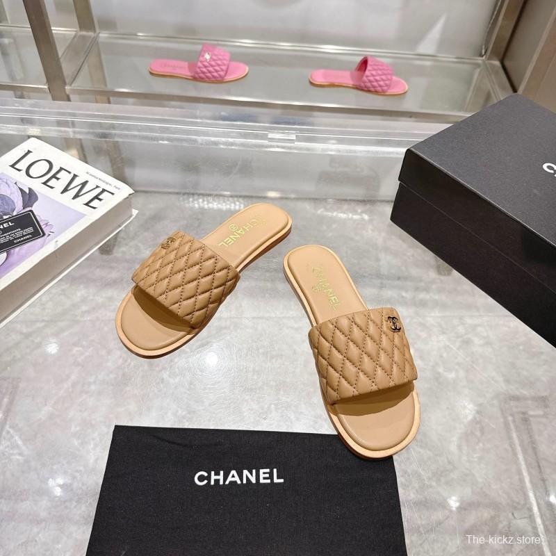 2025 Women Chanel Beige Lambskin Slippers LY00240