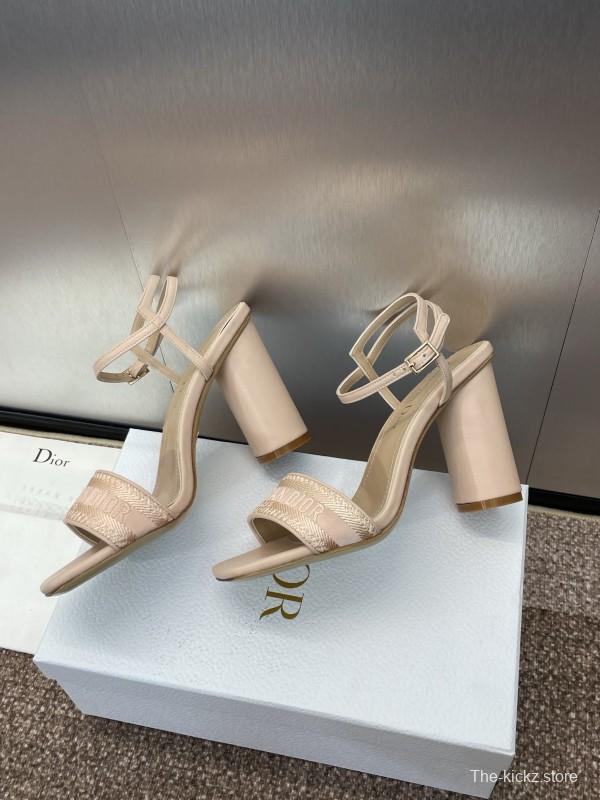 2025 Women Dior Beige Fabric Leather High Heel Sandals