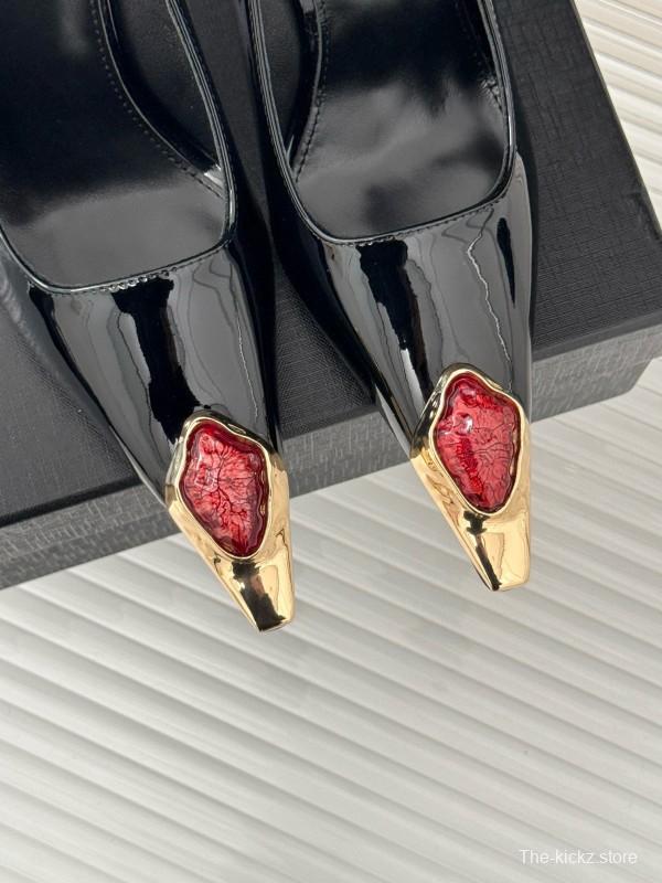 2024 Women Yves Saint Laurent Black Patent Leather High Heel Gemstone MJ00330