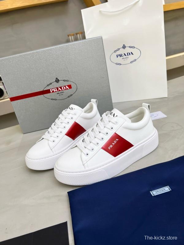 2024 Women Prada White Red Leather Sneakers MJ00310