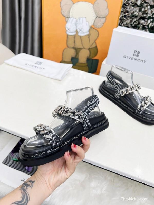2025 Women Givenchy Black Leather Chain Sandals LY00260
