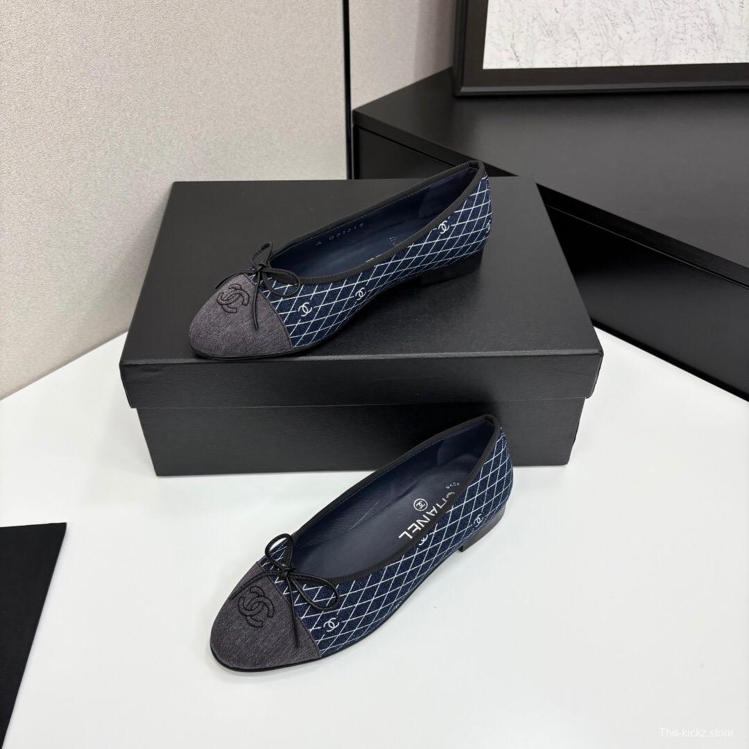 2025 Women Chanel Blue Grey Denim Textile Ballet Flat LY00360