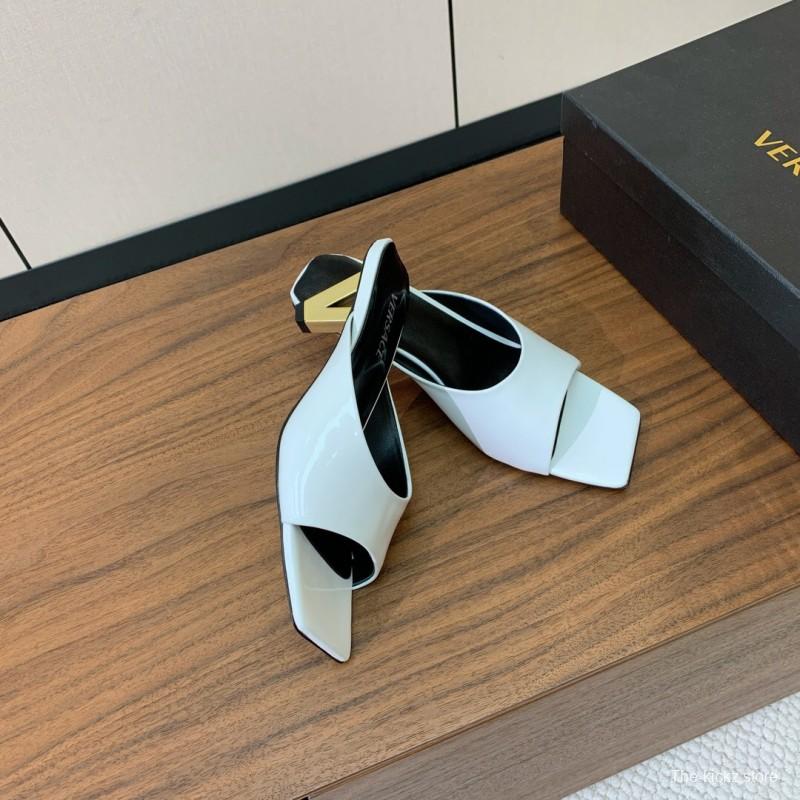 2025 Women VERSACE White Patent Leather Slippers KFY00280