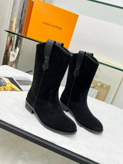 2024 Women Louis Vuitton black leather suede boots MJ00360