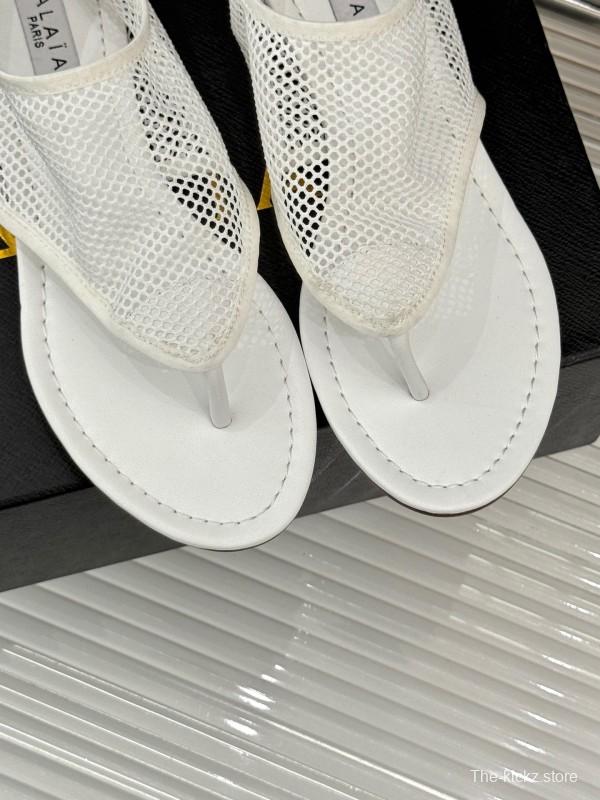 2025 Women ALAIA White Mesh Slippers
