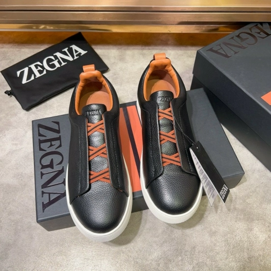 2024 Men Ermenegildo Zegna Black Brown Leather Sneakers MJ00280
