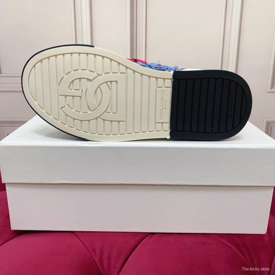 2025 Unisex Dolce & Gabbana Blue Red White Denim Textile Sneakers