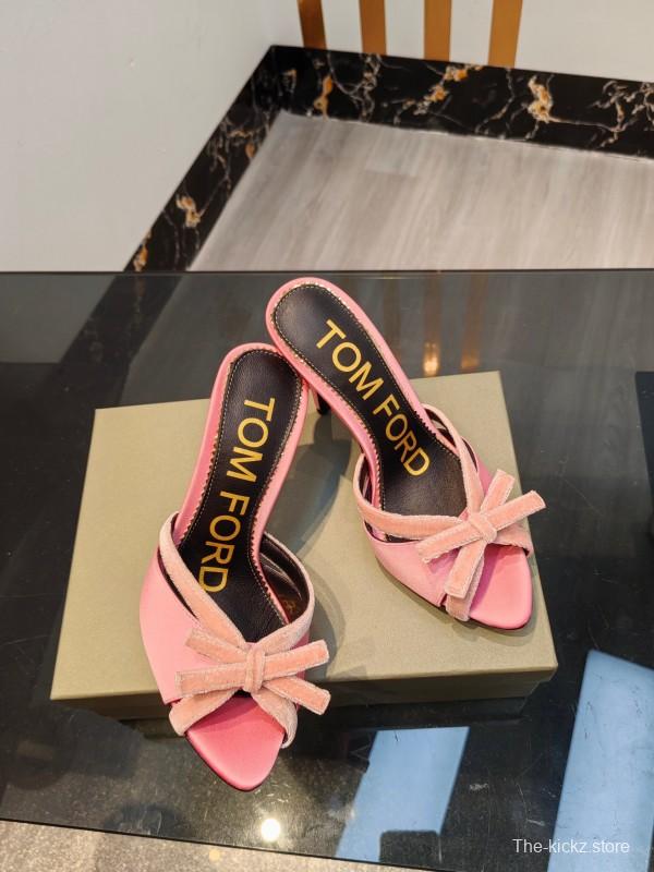 2025 Women TOM FORD Pink Velvet High Heel Backless Sandals KFY00290
