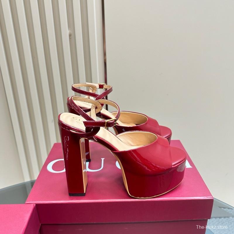 2025 Women Gucci Red Patent Leather Platform Sandals
