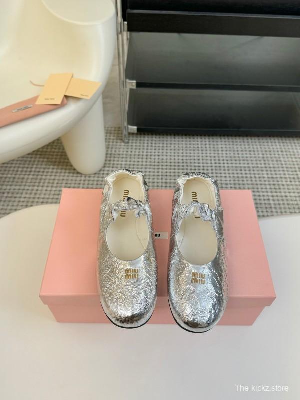 2025 Women Miu Miu Silver Calf Leather Mary Jane KFY00300