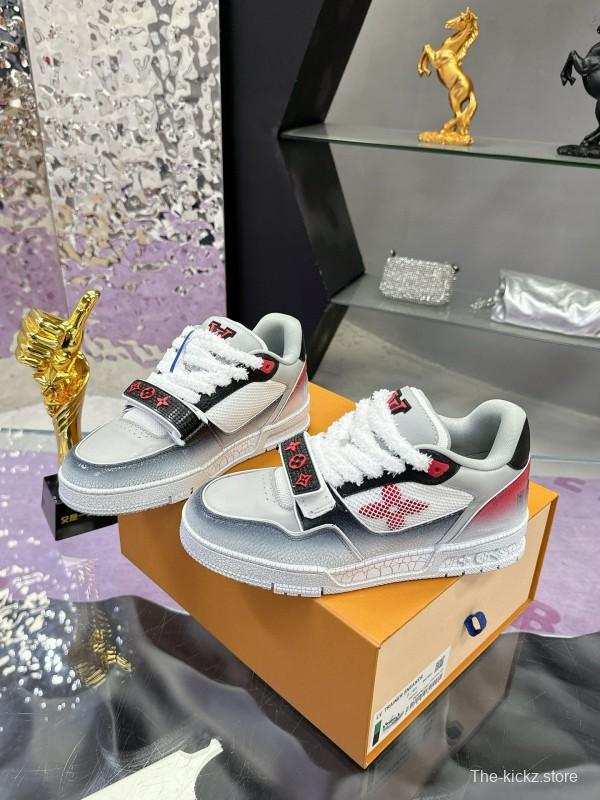2024 Unisex Louis Vuitton White Gray Pink Leather Mesh Trainer