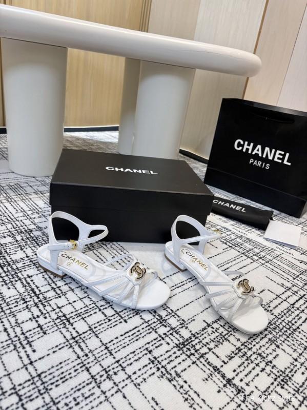 2025 Women Chanel White Leather Sandals LY00270