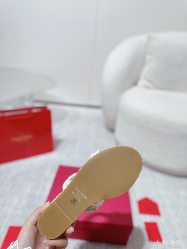 2025 Women Valentino White Leather Wedge Sandals Studs LY00290