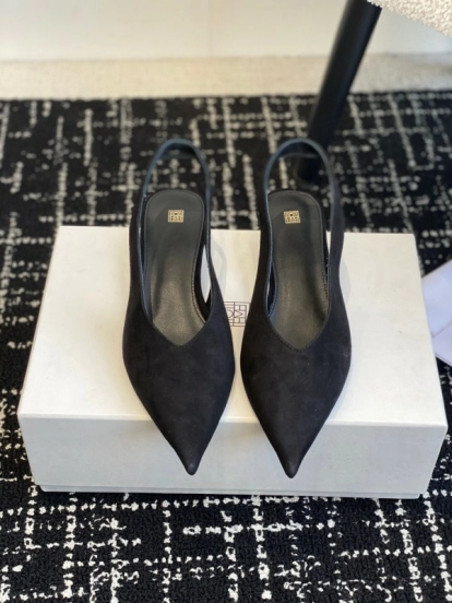 2025 Women Toteme Black Suede Slingback Pumps