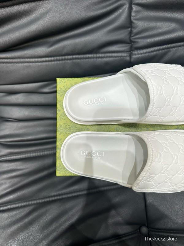 2024 Slippers Gucci White Leather Slippers MJ00200