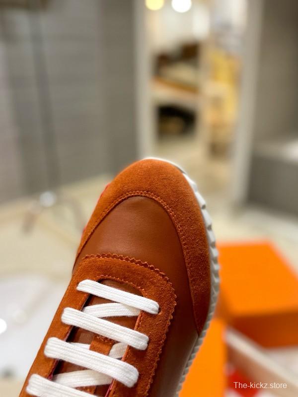 2024 Unisex Hermès Brown Red Imported Sheepskin Suede Silk Leather Casual Sneakers MJ00320